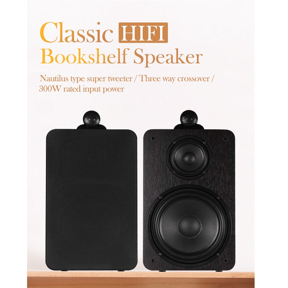 CDD Bookshelf Speakers 8-Inch Bass Driver, 300 Watts, 3-Way Crossover, Wood, Cherry (Pair)
