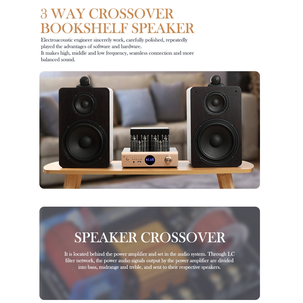 CDD Bookshelf Speakers 8-Inch Bass Driver, 300 Watts, 3-Way Crossover, Wood, Cherry (Pair)