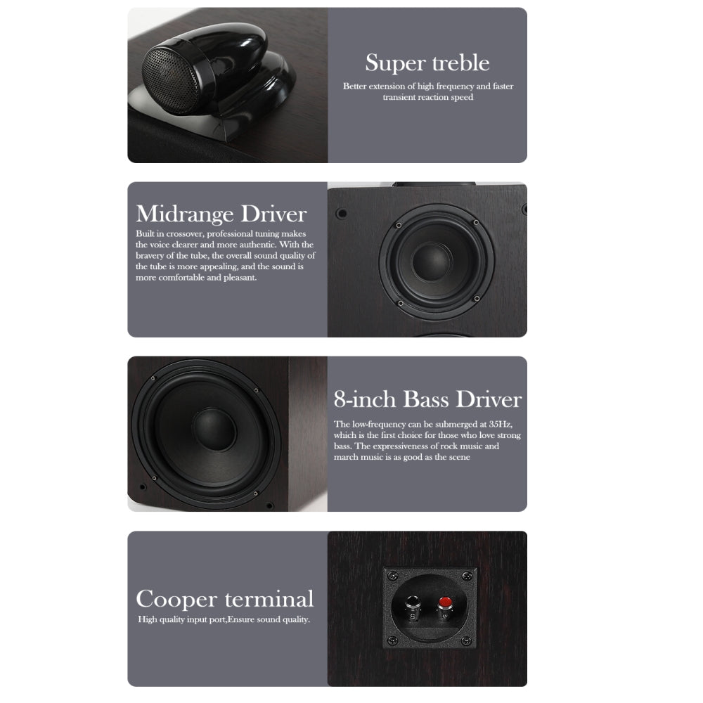 CDD Bookshelf Speakers 8-Inch Bass Driver, 300 Watts, 3-Way Crossover, Wood, Cherry (Pair)