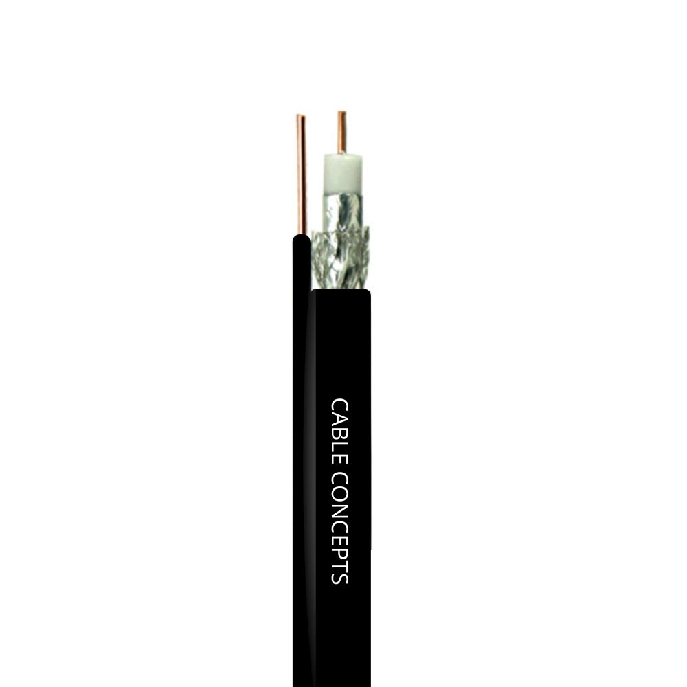 Cable Conceps RG6 Solid Copper Core With 17 AWG Messenger, FT4/CSA Approved, Wooden Reel, Black