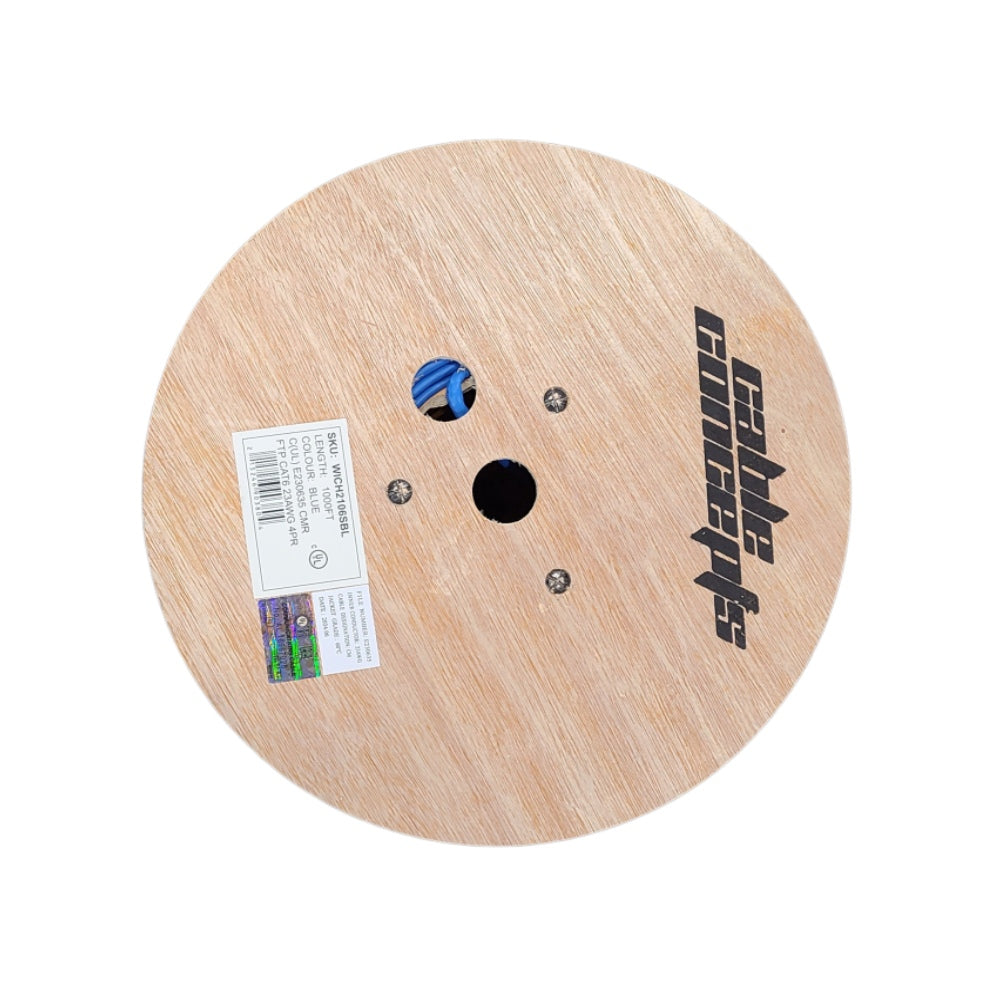 Cable Concepts Cat6 Shielded, 550MHz 23AWG 4 Pair, FT4/CSA, 1000 Ft, Wooden Reel, Blue
