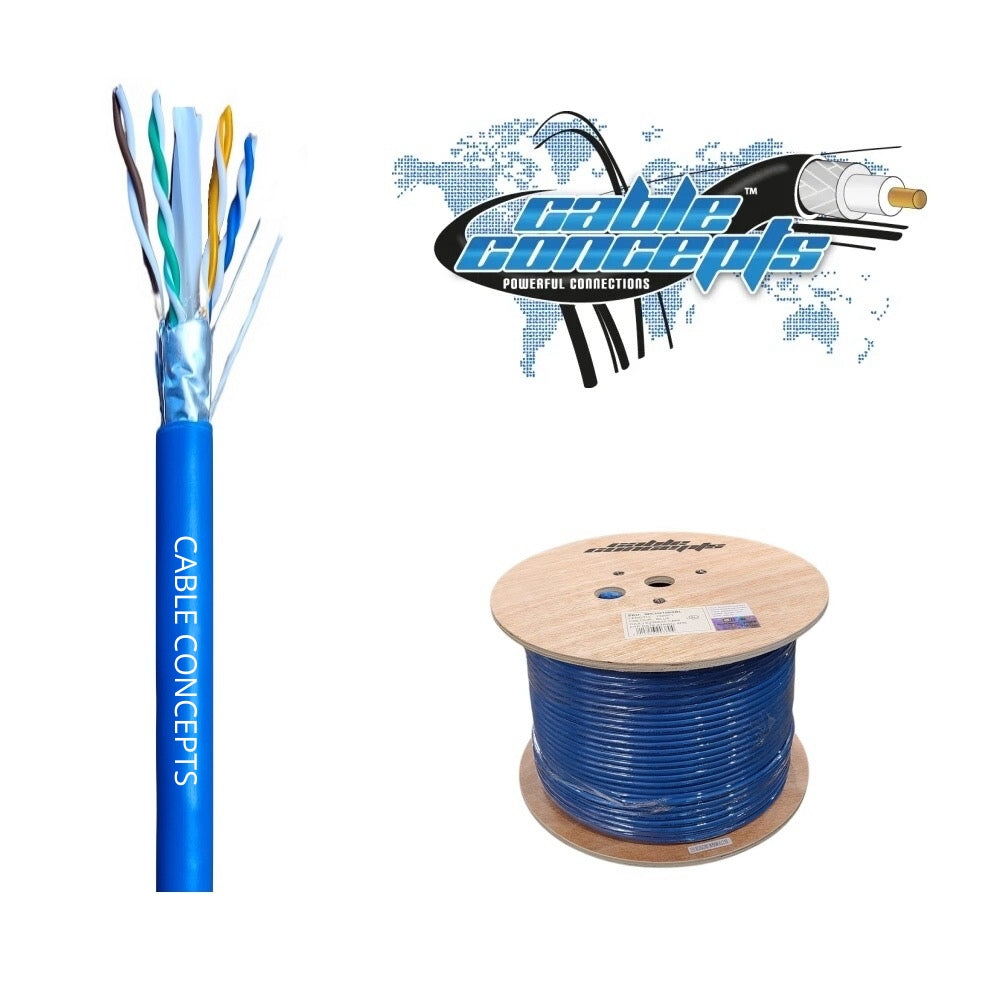 Cable Concepts Cat6 Shielded, 550MHz 23AWG 4 Pair, FT4/CSA, 1000 Ft, Wooden Reel, Blue