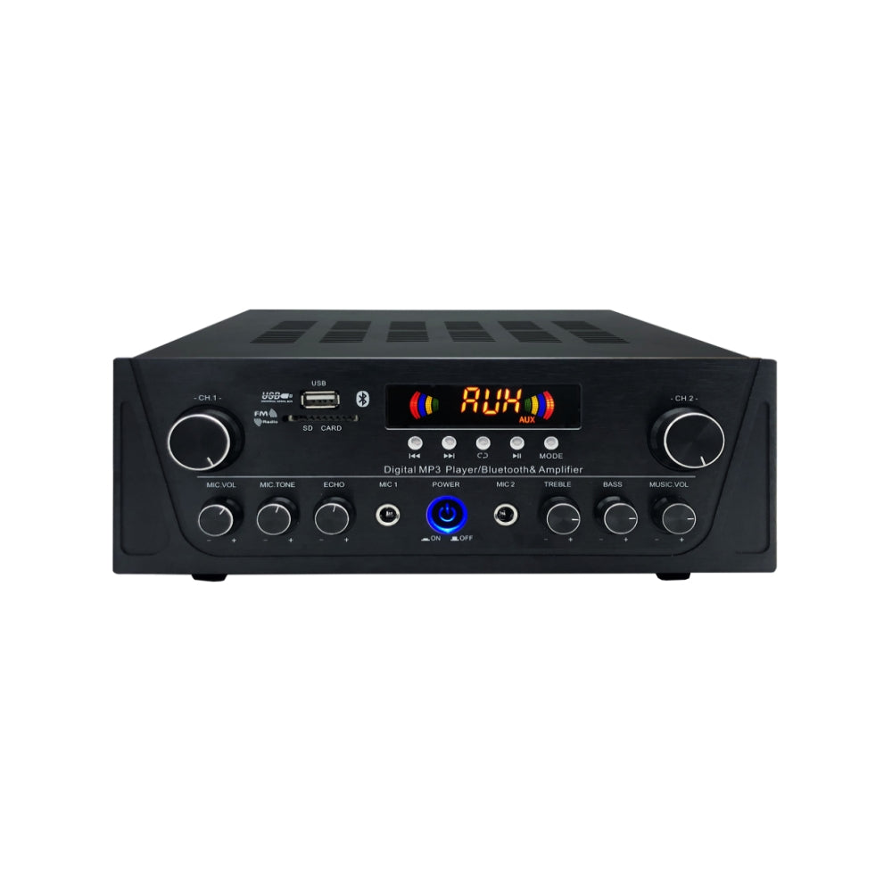 CDD 2 Zone Audio Amplifier, 65 Watt, 8 Ohm, 70/100 Volt, 2 Mic Inputs, Bluetooth/USB/SD/FM