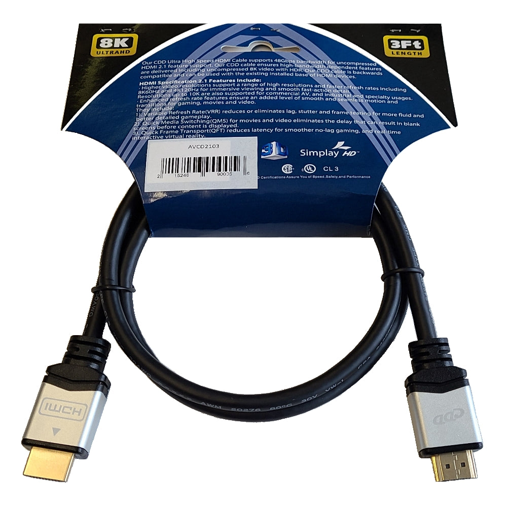 CDD HDMI Cable, 2.1V-8K Ultra HD, 30AWG, CSA & FT4, 6 Ft