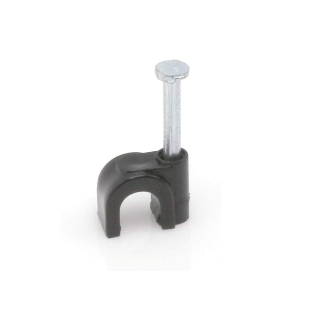 CDD Single Coaxial RG6 Cable Clips with Nail, 100 Per Bag. Black
