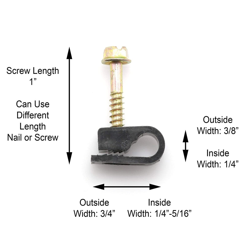 CDD Single Coaxial RG6 Cable Clips with 1" Screw, 100 Per Bag
