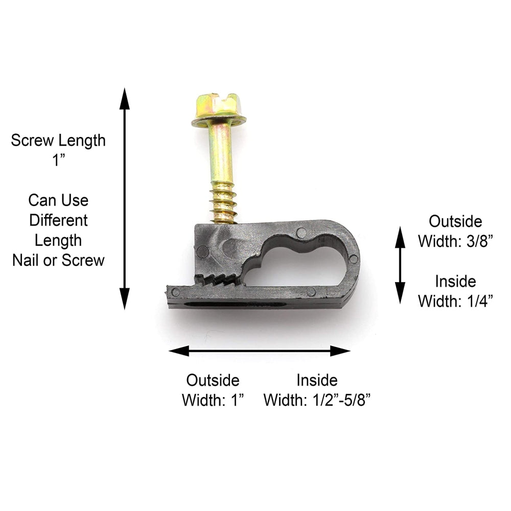 CDD Dual Coaxial RG6 Cable Clips with 1” Screw, 100 Per Bag