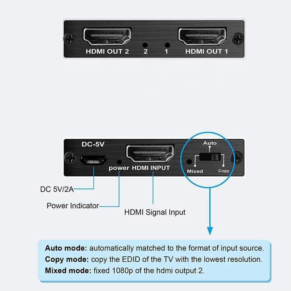 CDD HDMI Splitter, 1 Input / 2 Outputs, 3D, 4K x 2K@60Hz, HDCP 2.2, V2.0