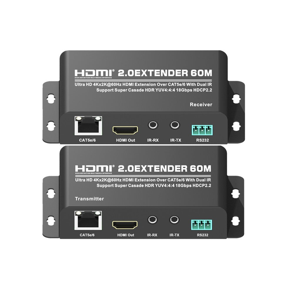 CDD HDMI Extender Over 1 Cat5e/6, 4Kx2K@60Hz, HDCP2.2, V2.0, EDID, Dual Band IR, 60 Meters - 21st Century Entertainment Inc.