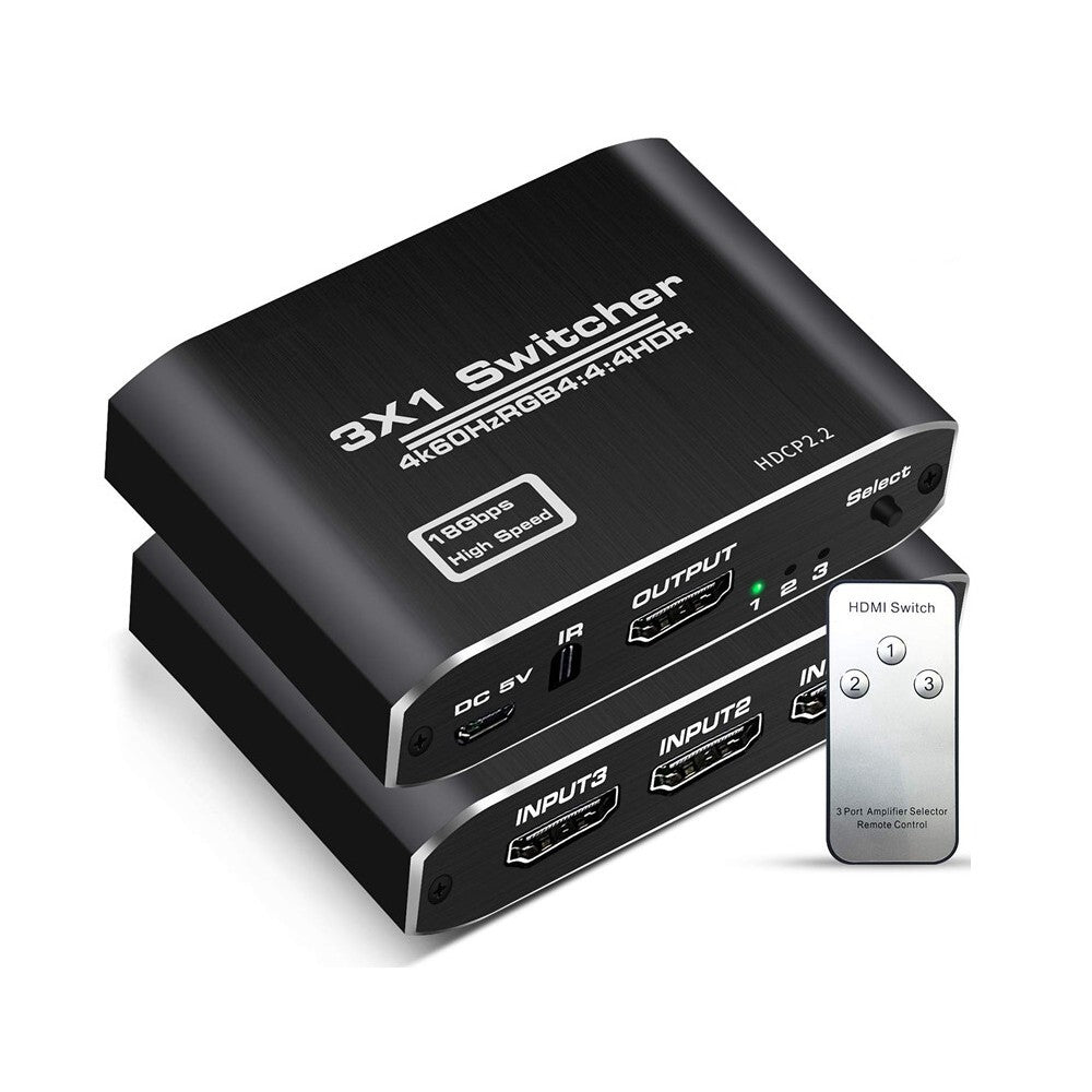 CDD HDMI Switch 3 Input / 1 Output, 3D, 4K x 2K@60Hz, HDCP2.2, 3D, 2.0V With Remote Control