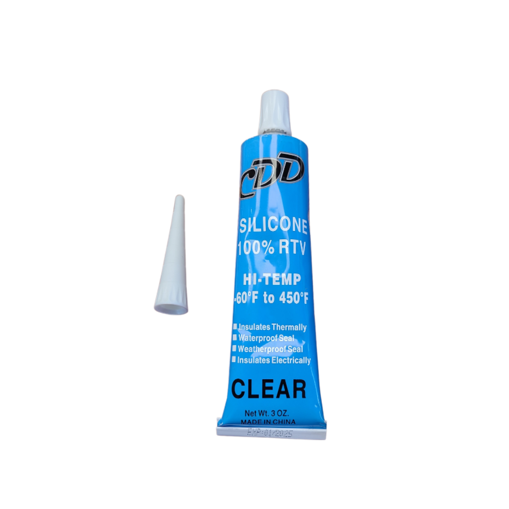 CDD Silicone Sealant 100% RTV 3 Ounce Tube, c/w Spout, Clear