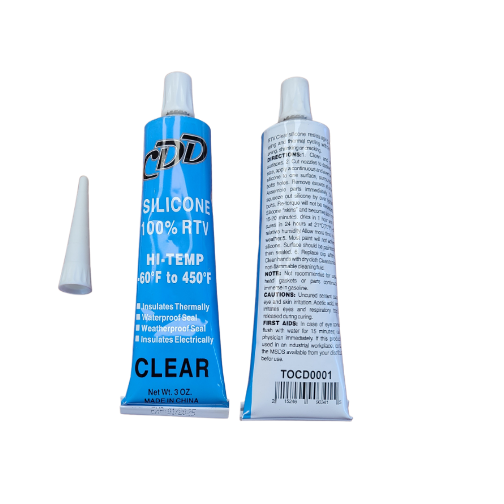 CDD Silicone Sealant  100%  RTV 3 Ounce Tube, c/w Spout, Clear