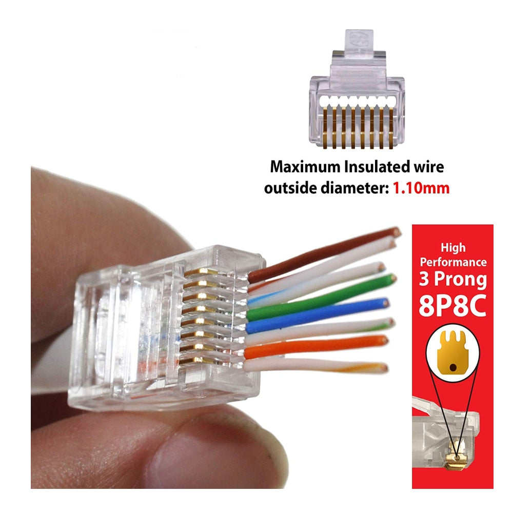 CDD Cat6 EZ-RJ45 Pass Through Modular Voice Data Connector, 50 Pack - 21st Century Entertainment Inc.