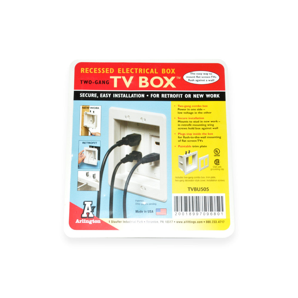 Arlington ARLTVBU505GC Recessed TV Box for Power and Low Voltage, White - 21st Century Entertainment Inc.