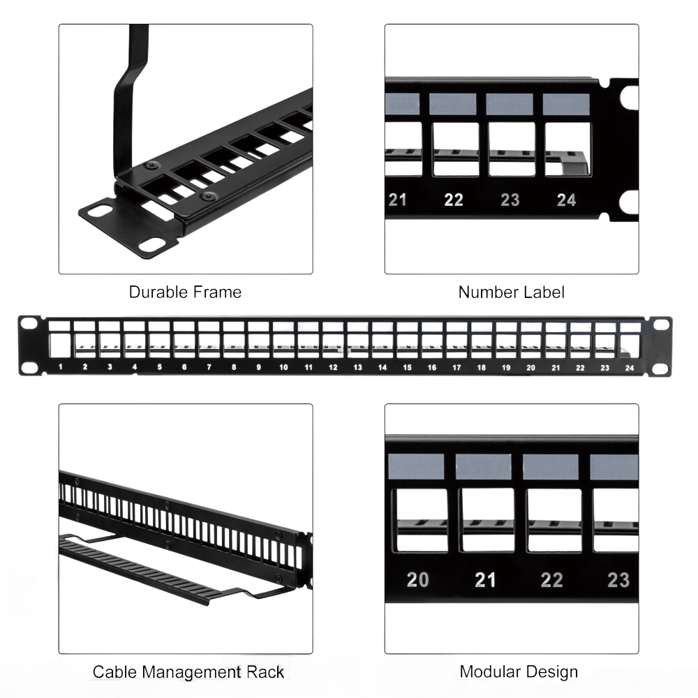 CDD 24 Port Unloaded Patch Panel with Cable Management, 19" Width