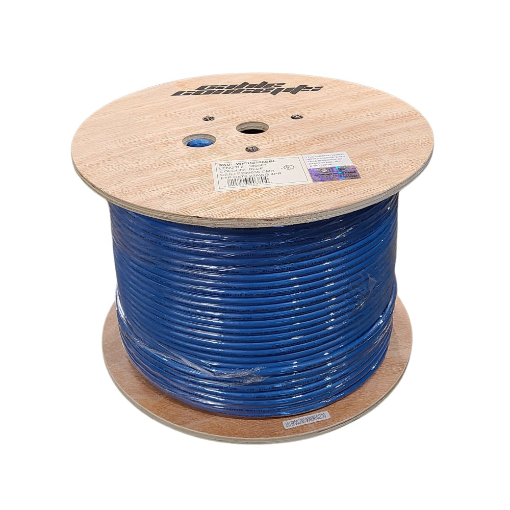 Cable Concepts Cat6 Shielded, 550MHz 23AWG 4 Pair, FT4/CSA, 1000 Ft, Wooden Reel, Blue