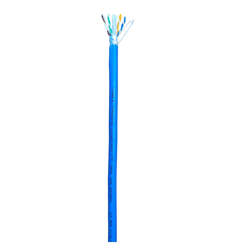 Cable Concepts Cat6 Shielded, 550MHz 23AWG 4 Pair, FT4/CSA, 1000 Ft, Wooden Reel, Blue