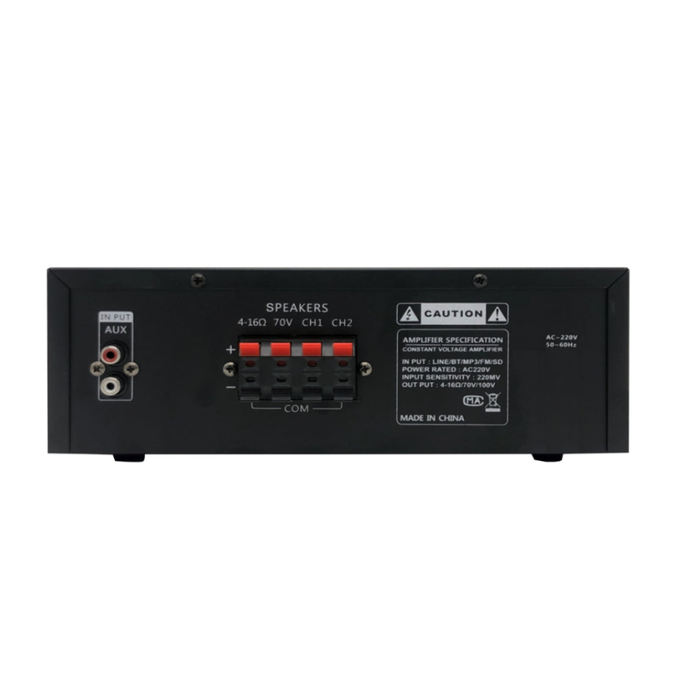 CDD 2 Zone Audio Amplifier, 65 Watt, 8 Ohm, 70/100 Volt, 2 Mic Inputs, Bluetooth/USB/SD/FM