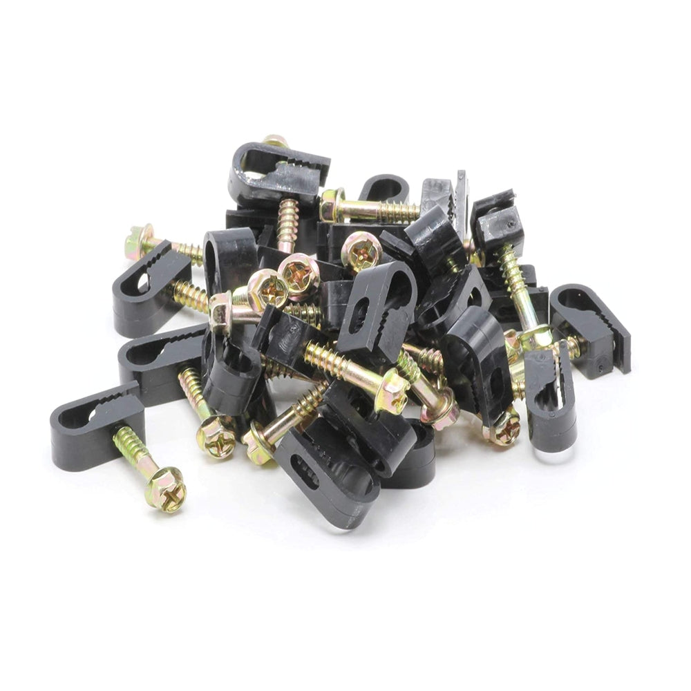 CDD Single Coaxial RG6 Cable Clips with 1" Screw, 100 Per Bag