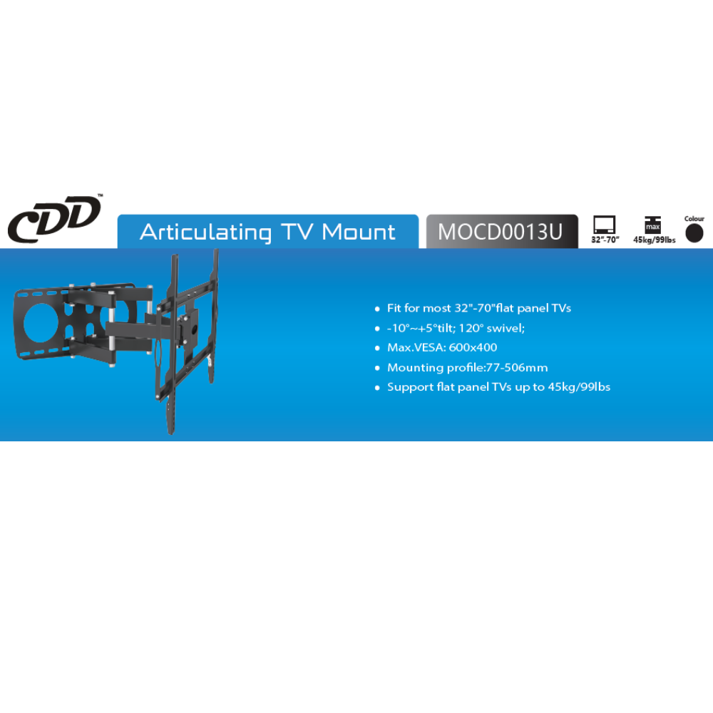 CDD Articulating TV Mount, 32"-70", Supports Up to 45 kgs/99 lbs