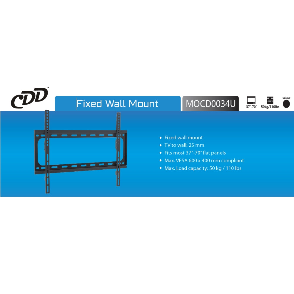 CDD Flat TV Mount 37" - 70", Supports Up to 50 kg/110 lbs