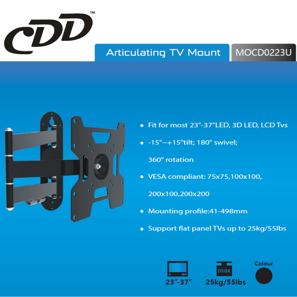 CDD Articulating TV Mount, 23" - 37", Supports Up to 25 kg/55 lbs