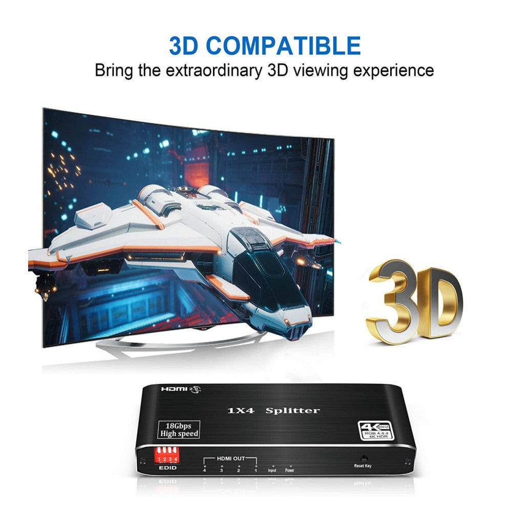 CDD HDMI Splitter, 1 Input / 4 Outputs, 3D, 4K x 2K@60Hz, HDCP 2.2, V2.0 with EDID Control - 21st Century Entertainment Inc.