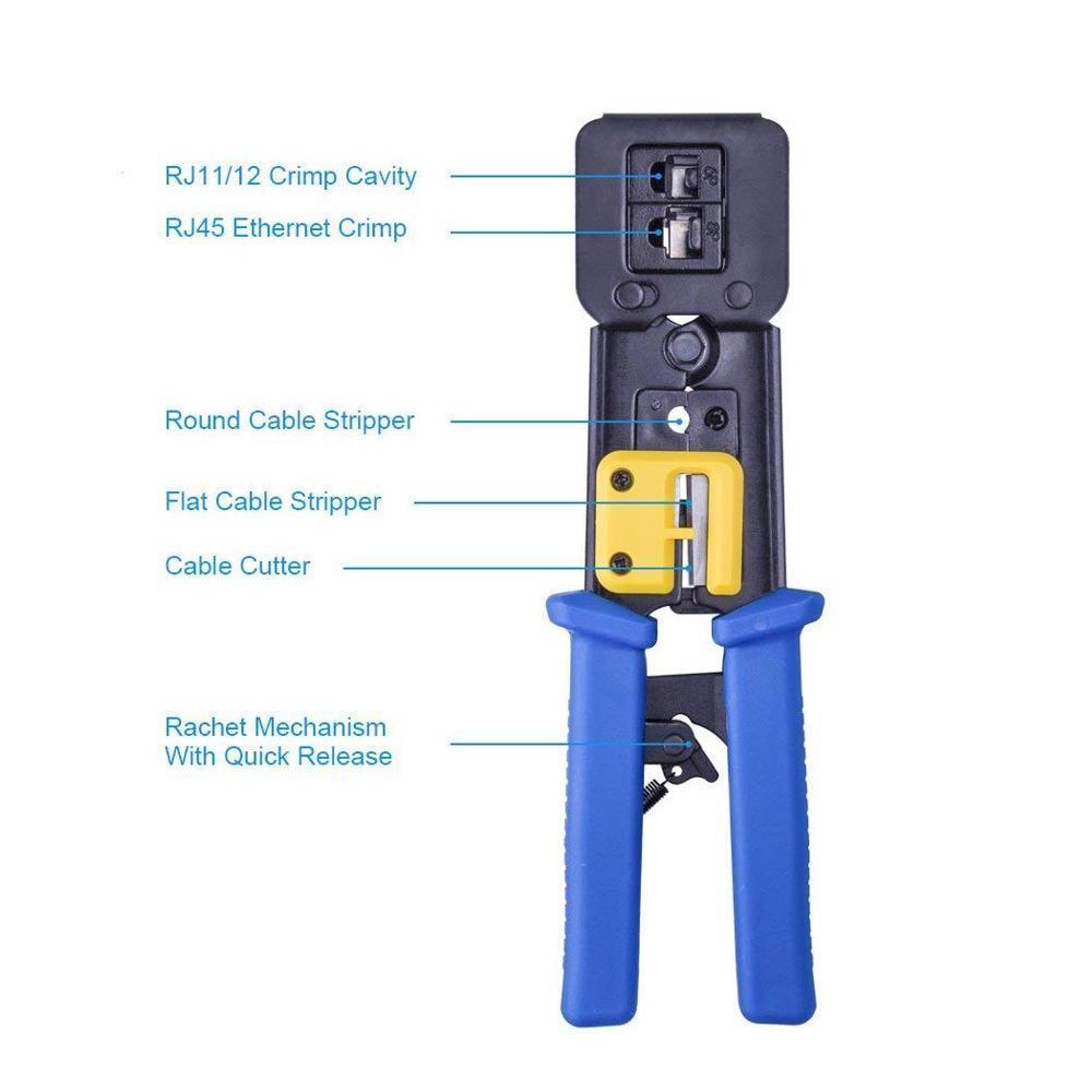 CDD Ratchet Crimp Tool for Cat5e and Cat6 EZ-RJ45 Pass Through Connectors c/w Spare Blades - 21st Century Entertainment Inc.